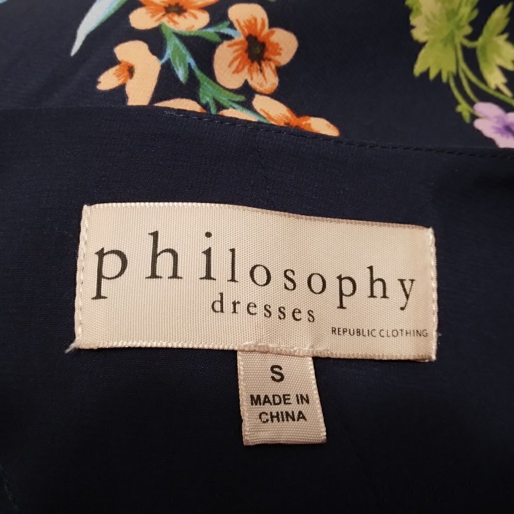Philosophy | A Line Swing Dress Navy Lined Sleeveless Floral Keyhole Back | Sz S - Picture 6 of 8